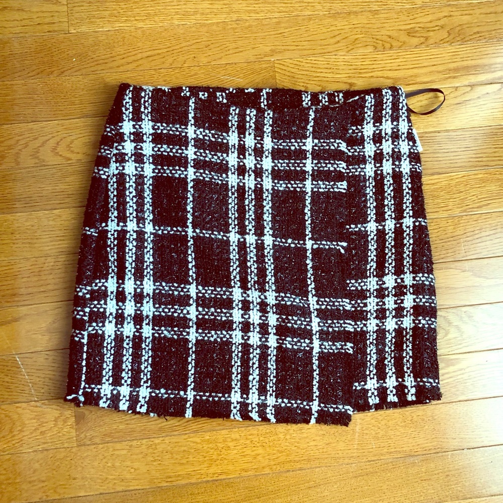 Asymmetrical Tweed fringe plaid Skirt